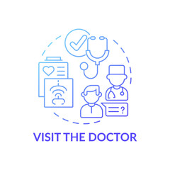 Visit the doctor blue gradient concept icon. Therapist appointment. Primary care, general practitioner. Family doctor idea thin line illustration. Vector isolated outline RGB color drawing
