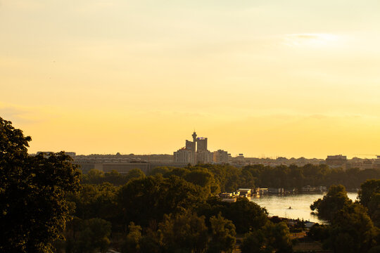View of Sava River and Genex Tower in Belgrade city