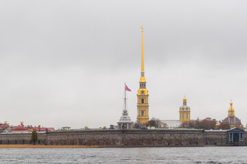 St. Petersburg. View from the Neva River to the Peter and Paul Fortress. It was founded in 1703. St. Petersburg fortress.
