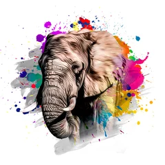 Foto op Plexiglas Elephant head with creative colorful abstract elements on white background © reznik_val