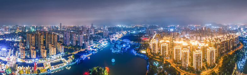 Fototapeta na wymiar Aerial photography of Wenzhou city buildings at night