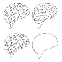 Set brain outline. Hand drawing. Vector illustration. Medical line icon on white background.