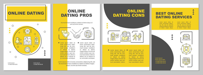 Online dating brochure template. Online dating cons. Flyer, booklet, leaflet print, cover design with linear icons. Vector layouts for presentation, annual reports, advertisement pages