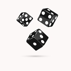 Three black dice, on a white background.