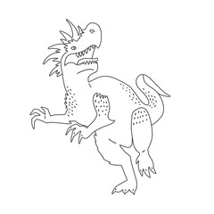 Naklejka premium Angry dinosaur with open jaw. Page for coloring. Fantasy dangry dino character. Linear hand drawn vector illustration.