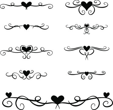 Heart Flourishes, Borders and Decorative Lines for Valentines Day or Weddings Vector Illustration