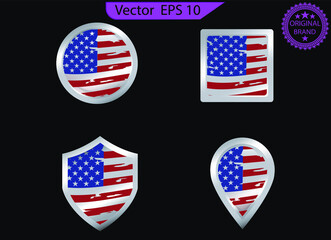 US flag. American badges and labels. United states of America national flag icons. 