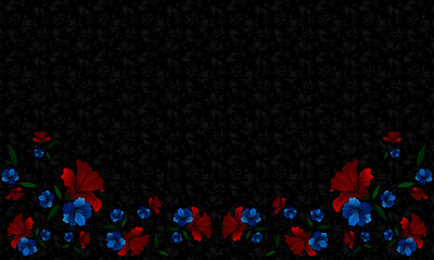 Pattern z kwiatami i  ozdobnymi kwiatami na przy krawędziach © Kordiush