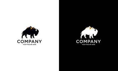 wild bison on yosemite national park logo outdoor vector illustration