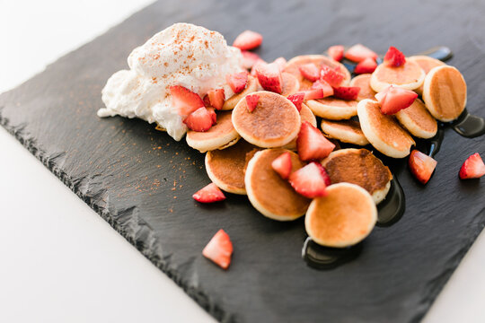 Gourmet Strawberry Pancakes with Homemade Whipped Cream 