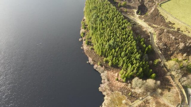 Drone Fly Over Aerial View Of Beautiful Digley Reservoir Peak District Holmfirth West Yorkshire Moors