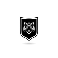 Tiger in shield icon with shadow
