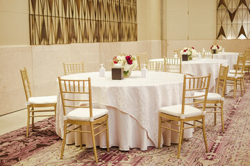 Fototapeta na wymiar Bangkok Thailand , 13 January 2021 : Luxury wedding reception table ready for guests.