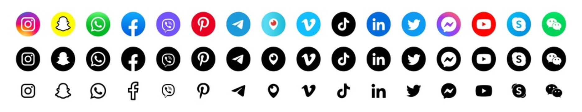 Social media icon set. Instagram, Viber, Whatsapp and Facebook. UI UX white user interface. Black logo. Kiev, Ukraine - March 19, 2021