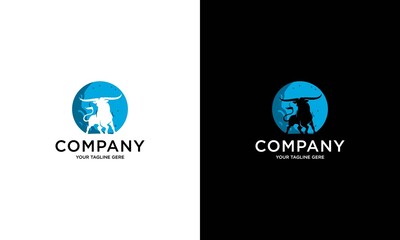 Vector image of bull and moon logo