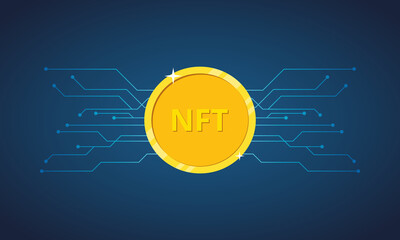 NFT non fungible token. Nft golden coin icon. Non-renewable token. Crypto art. Vector illustration - obrazy, fototapety, plakaty