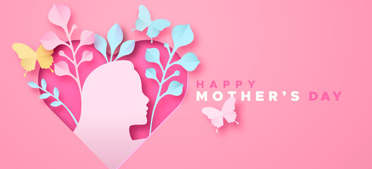 Happy Mother's Day paper cut pink heart banner