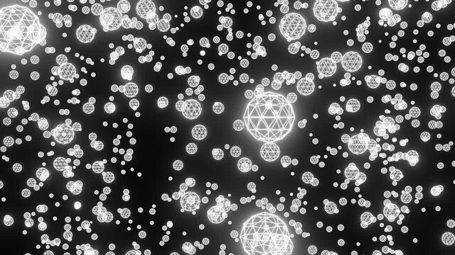 The camera flies through the icosphere on a black background