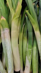 Fototapeta premium leeks in green color in market