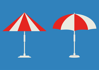 Beach Umbrella. Isometric parasol. Beach or pool umbrella color icon. The symbol of a holiday by the sea. Vector