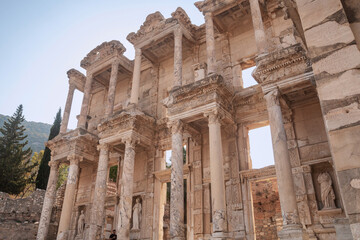 Celsus Library in Ephesus in Selcuk (Izmir). An ancient Roman building. Most visited ancient city of Greco-Roman culture in Turkey. The most popular tourist attraction in Turkey.