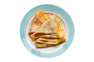crepes breakfast thin pancakes sweet dessert flat cake Shrovetide snack healthy meal top view copy space for text food background rustic