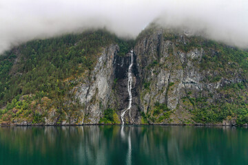 fjord and waterfall in norway