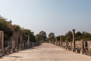 Harbour Street or Arcadian Way in Ephesus, Turkey. The ruins of the ancient antique city. The most popular tourist attraction in Turkey.