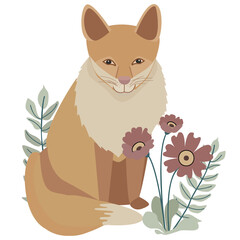 Scandinavian style fox and flowers, vector illustration