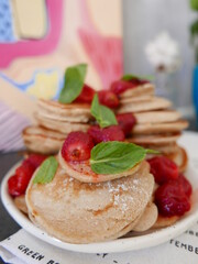 pancakes with strawberry jam