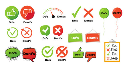 Do and not do set or like and unlike icons with positive and negative symbols vector illustration eps 10