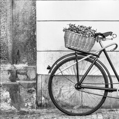 Fototapeta na wymiar Bicicleta retro en el barrio antiguo de la ciudad
