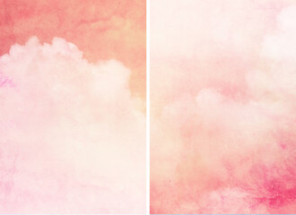 Tender color sky with clouds in two backgrounds. Watercolor