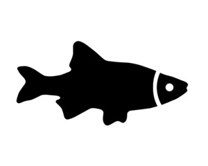 Black silhouette of fish on white background	