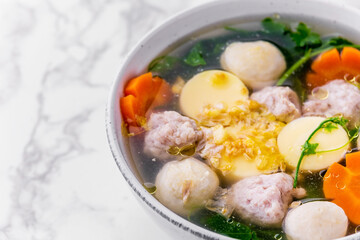 Ivy gourd clear soup with tofu and minced pork