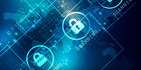 2d illustration Safety concept: Closed Padlock on digital background
