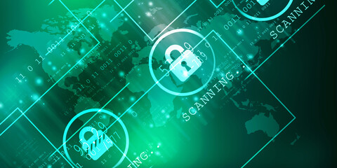 2d illustration Safety concept: Closed Padlock on digital background
