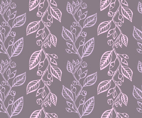 Fototapeta premium Twigs and flowers seamless pattern ornament. Vector pattern. Vector ornamental hand drawing decorative background.