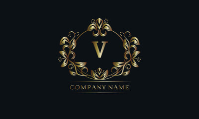Vintage bronze logo with the letter V. Elegant monogram, business sign, identity for a hotel, restaurant, jewelry.