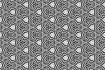 Geometric black and white background. Abstract ethnic motif in doodling style. Template for presentations, coloring books.