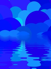 many shades of blue clouds overlapping with ripple effect from water reflection 