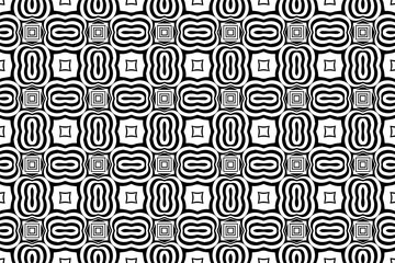 Geometric black white background with doodling elements. Artistic ethnic motive in the oriental style of the peoples of India. Template for presentations, coloring books, stained glass.