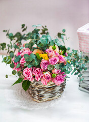 bouquet of flowers in basket