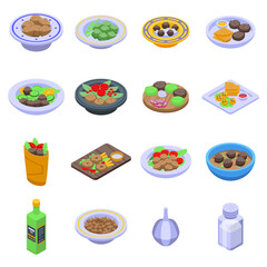 Falafel icons set. Isometric set of falafel vector icons for web design isolated on white background