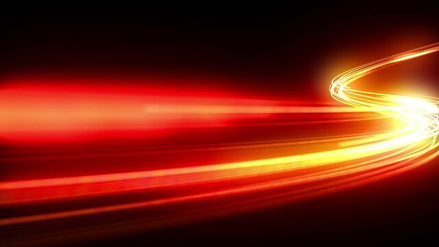 Beautiful Abstract Traffic Lights Moving Extremely Fast. Orange Color Light Lines in the Dark Running and Flickering With High Speed in Time Lapse. Loop-able 3d Animation. 4k Ultra HD 3840x2160.