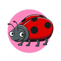 Beetle Icon Kids Drawing Cartoon. Bug Insect Mascot Vector Illustration. Ladybug Animal Cute Character