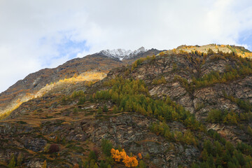 View of landscape snow alp mountain in autumn at countryside swiss