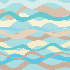 Background with waves of the sea, template for splash. Blue, brown and yellow are trendy pastel shades for summer designs.
