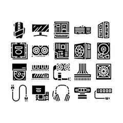 Computer Technology Glyph Set Vector Illustration flat