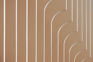 Abstract pattern of half brown arch wall on terrace of vintage building in perspective side view...